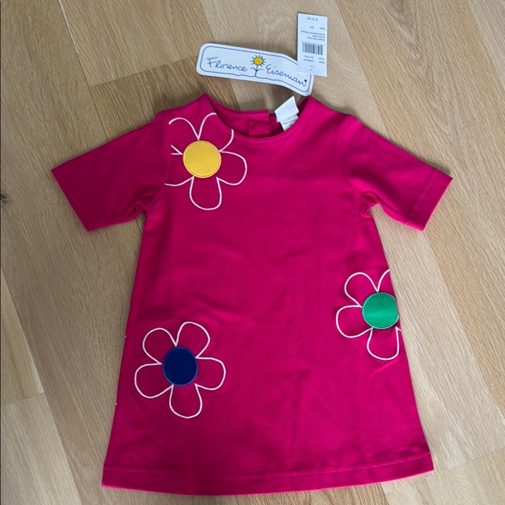 Florence Eiseman Fuchsia Dress with Embroidered Floral Accents
